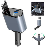 4 in 1 Retractable Car Phone Charger | 66W Ultra Fast Charging Cable with LED Light | Multi USB Car Charger Adapter for iPhone, Android & Type-C Devices