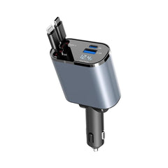 4 in 1 Retractable Car Phone Charger | 66W Ultra Fast Charging Cable with LED Light | Multi USB Car Charger Adapter for iPhone, Android & Type-C Devices